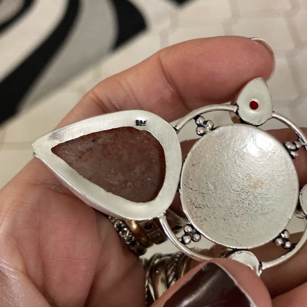 925 Sterling silver overlay orange brown agate & red garnet stones boho necklace - Picture 9 of 15